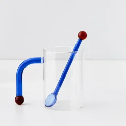 GigiandTom Bauhaus Glass Tumbler & Stirrer Blue* Mugs & Teacups