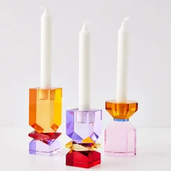 GigiandTom Bevel Crystal Taper Candle Holder Amber Pink* Candle Holders