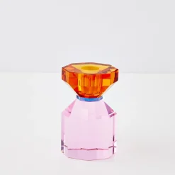 GigiandTom Bevel Crystal Taper Candle Holder Amber Pink* Candle Holders