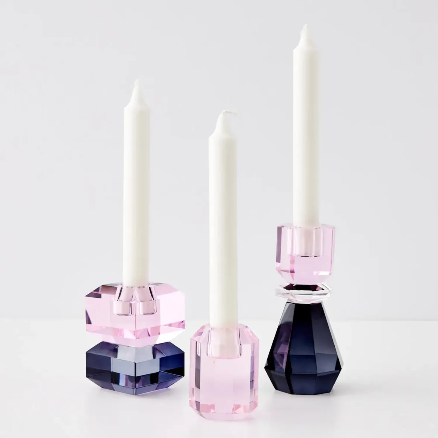 GigiandTom Briolette Crystal Taper Candle Holder Pink* Candle Holders