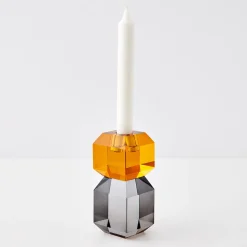 GigiandTom Edgy Crystal Taper Candle Holder Amber Smoke* Candle Holders
