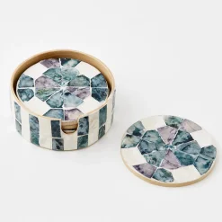GigiandTom Inlay Coaster Set Of 6 Teal/Ivory* Tableware