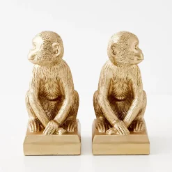 GigiandTom Monkey Resin Bookend Duo Gold* Decorative Objects & Trays