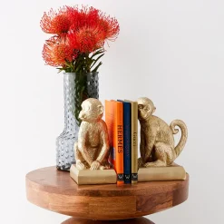 GigiandTom Monkey Resin Bookend Duo Gold* Decorative Objects & Trays