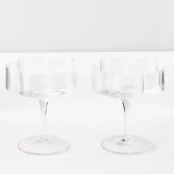 GigiandTom Ribbed Flower Champagne Glass Set Of 2* Wine Glasses