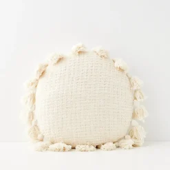 GigiandTom Round Tassel Cushion With Insert White* Cushions & Throws