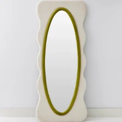GigiandTom Squiggle Wavy Velvet Full Length Mirror Cream/Green* Mirrors