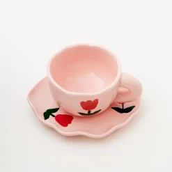 GigiandTom Tulip Ceramic Tea Cup And Saucer Pink* Mugs & Teacups