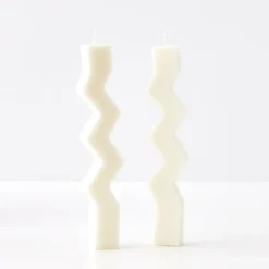 GigiandTom Zigzag Taper Candle White 2 Pack* Candles